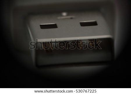 USB plug extreme close up low key background