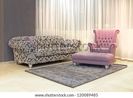 Modern living room interior with vintage furniture