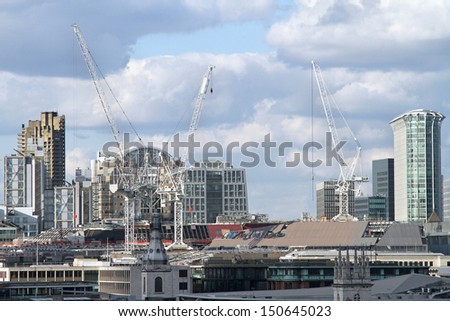 London cityscape with lots of construction sites