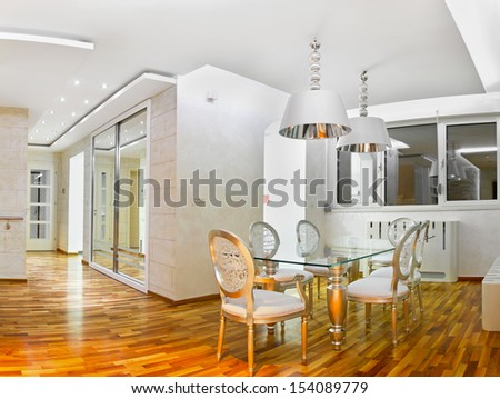 Elegant dining room interior with wooden floor