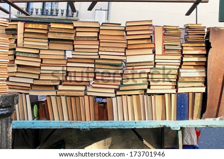 Big pile of old books sold on vintage market