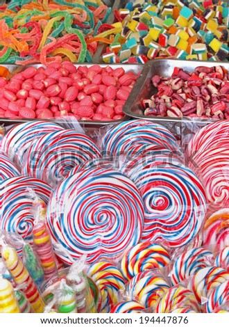 Colorful sweet foods sold on local fair stand