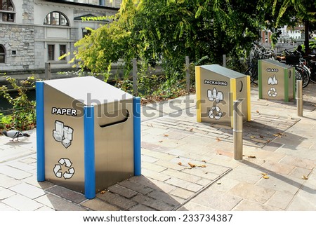 Street recycling containers for paper glass and plastic