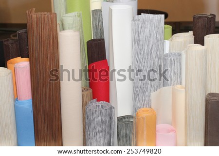 Material samples in wooden box inside home decoration studio