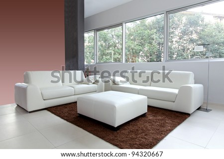 Contemporary Furniture on Modern Living Room Interior With White Furniture Stock Photo 94320667