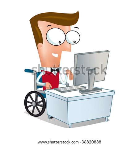disabled man attend computer