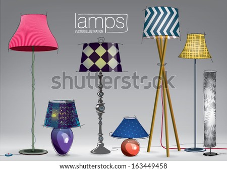 Set Of Decorative Color Lamps. Vector Illustration