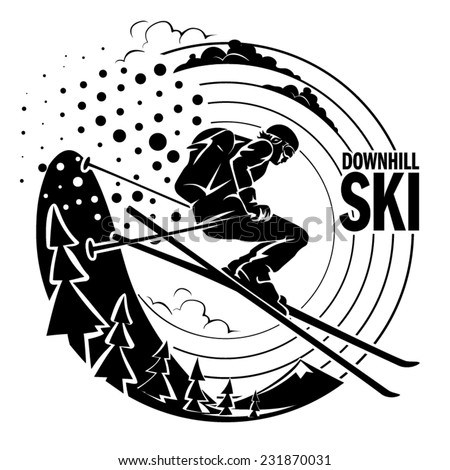 Free-rider is skiing downhill along fir trees Vector illustration Free-rider is skiing downhill along fir trees Vector illustration