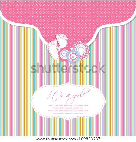 Baby girl shower card with foot steps and frame for your text Baby girl shower card with foot steps and frame for your text