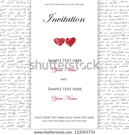 Wedding invitation with to hearts on handwrite seamless background Wedding invitation with to hearts on handwrite seamless background
