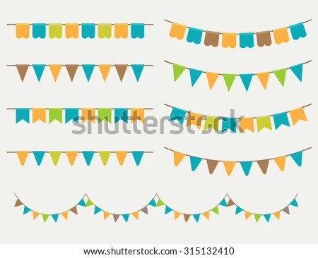 Vector Illustration of colorful flag carlands on grey background. Retro colors buntings and flags. Holiday set.