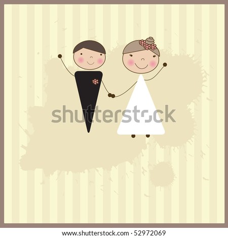 stock vector Wedding invitation with bride and groom Vector format
