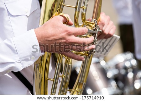 Detail of wind brass instrument - tuba