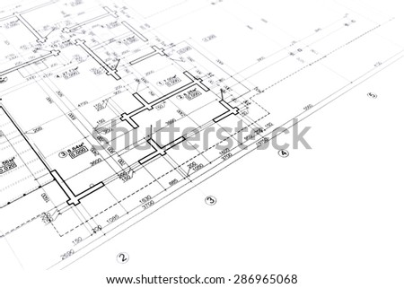 house plan blueprint, architectural drawing, part of architectural project