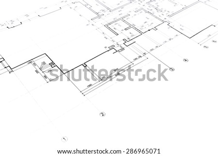 house plan blueprint, architectural drawing, part of architectural project