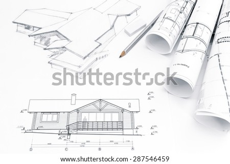 architectural drawing with engineering and architecture blueprints