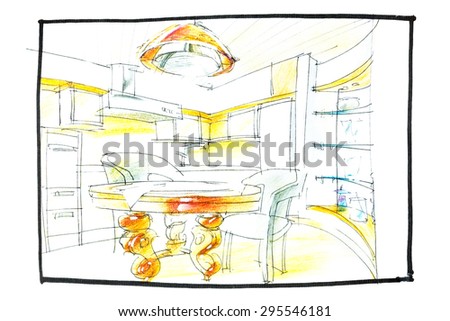 interior design project of kitchen room in apartment