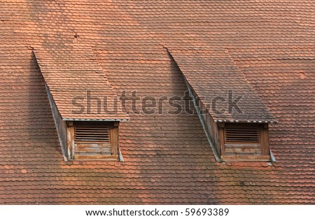 High weathered red tiled roof with dormer window
