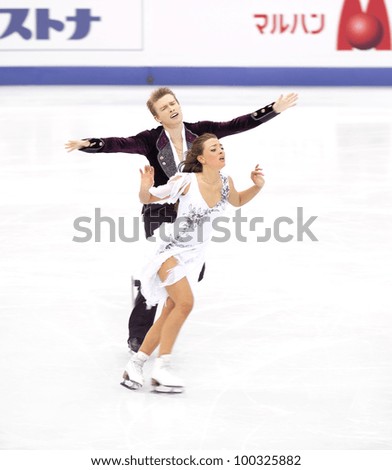 NICE - MARCH 29: Ekaterina Riazanova and Ilia Tkachenko of Russia perform their free dance at the ISU World Figure Skating Championships, held on March 29, 2012 in Nice, France