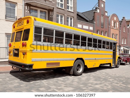 LELYSTAD, THE NETHERLANDS - JUNE 17: A 1995 American school bus on display at the annual National Oldtimer day on June 17, 2012 in Lelystad, The Netherlands