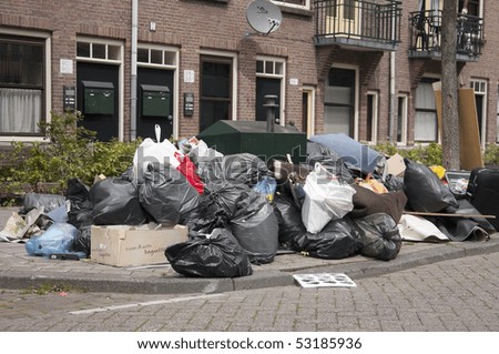 AMSTERDAM, THE NETHERLANDS - MAY 16: Week-long garbage men strike afflicts the city, May 16, 2010 in Amsterdam, The Netherlands