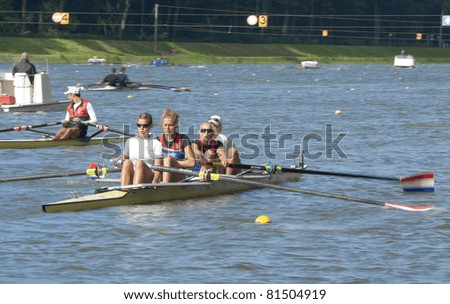 AMSTERDAM, THE NETHERLANDS - JULY 23: Women's rowing team from the Netherlands participates in the World Rowing under 23 Championships held July 23, 2011 in Amsterdam, The Netherlands