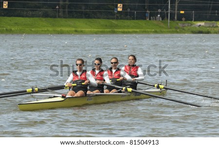 AMSTERDAM, THE NETHERLANDS - JULY 23: Women\'s rowing team from Germany participates in the World Rowing under 23 Championships held July 23, 2011 in Amsterdam, The Netherlands