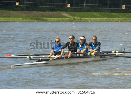 AMSTERDAM, THE NETHERLANDS - JULY 23: Women\'s rowing team from Italy participates in the World Rowing under 23 Championships held July 23, 2011 in Amsterdam, The Netherlands