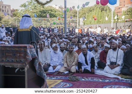 Madrid, Spain - September 10, 2010 : Muslims celebrating Eid al-Fitr which marks the end of the month of Ramadan, in Madrid, Spain.