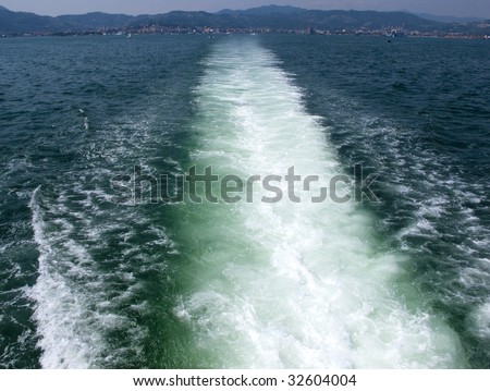Water wake of boat