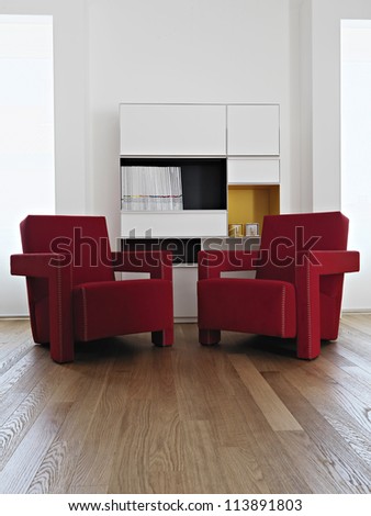 Modern Re Armchair In Living Room With Wood Floor