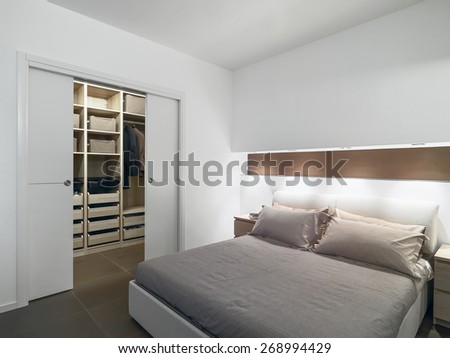 modern bedroom overlooking on the wardrobe