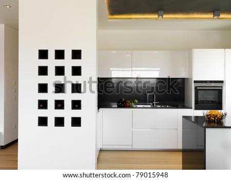 modern luxury white kitchen with wood floor