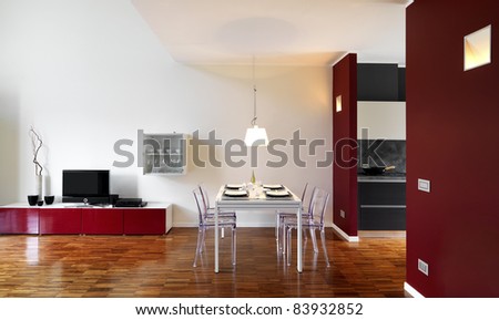 Living Room on Modern Living Room With Dining Table With Wood Floor Stock Photo