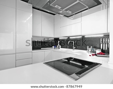 white modern kitchen with steel appliances