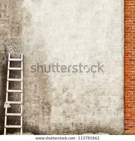 weathered brick wall with wooden ladder background