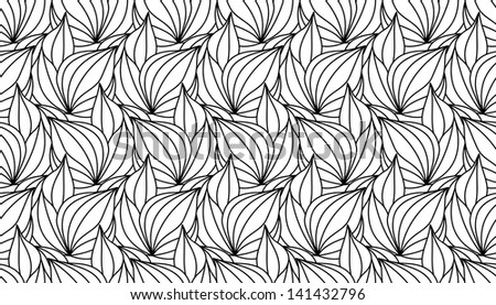 Seamless Foliate Black Pattern Isolated on White Background