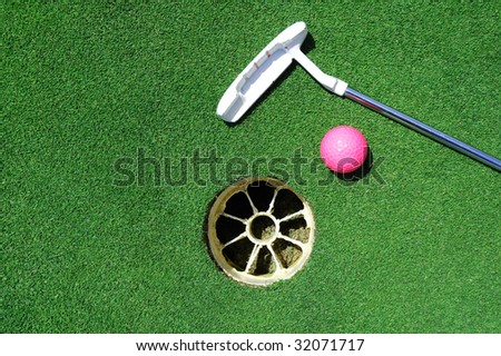 Golf club, golf ball, hole