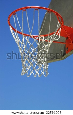 Basketball hoop vertical close up with room for text bellow net