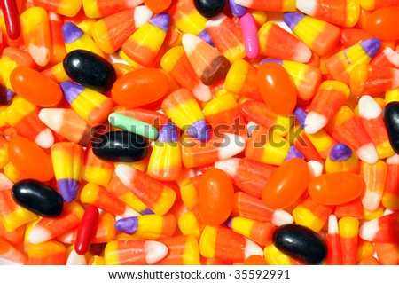 Close up of Halloween candy, candy corn, jelly beans