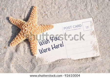 Starfish in sand with postcard concept, room for your text
