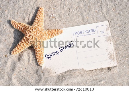 Starfish in sand with postcard concept, room for your text