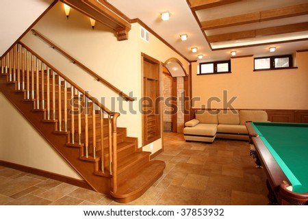 Ladder upwards from a natural tree in a billiard room