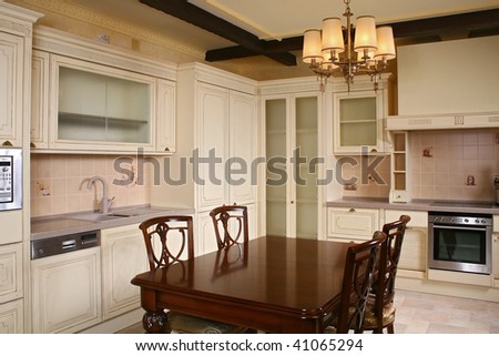 Kitchen with furniture from a natural tree