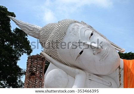 Ang Thong, THAILAND - MAY 15:2015 Head of Reclining Buddha, Wat Khun Inthra Pramun,  (Public place) in Ang Thong on MAY 15, 2015, in Ang Thong, Thailand.