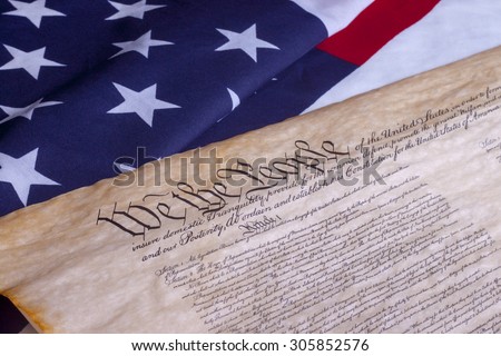 American Constitution with US Flag