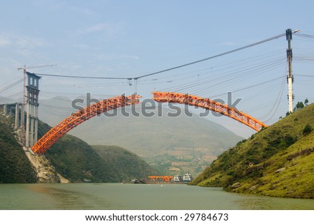 Bridge under construction as part of Three Gorges Dam project.