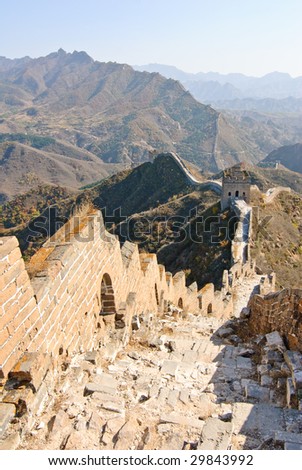 Decayed part of the Great Wall between Jinshangling and Simatai (near Beijing, China).