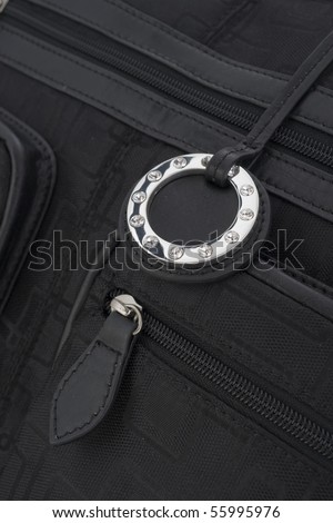 Beautiful black leather bag element with silver buckle with jewels