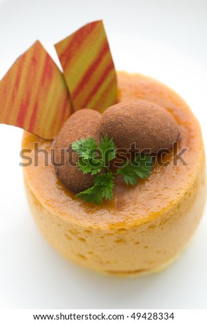 Almond and Mango Mousse (top view white background)
